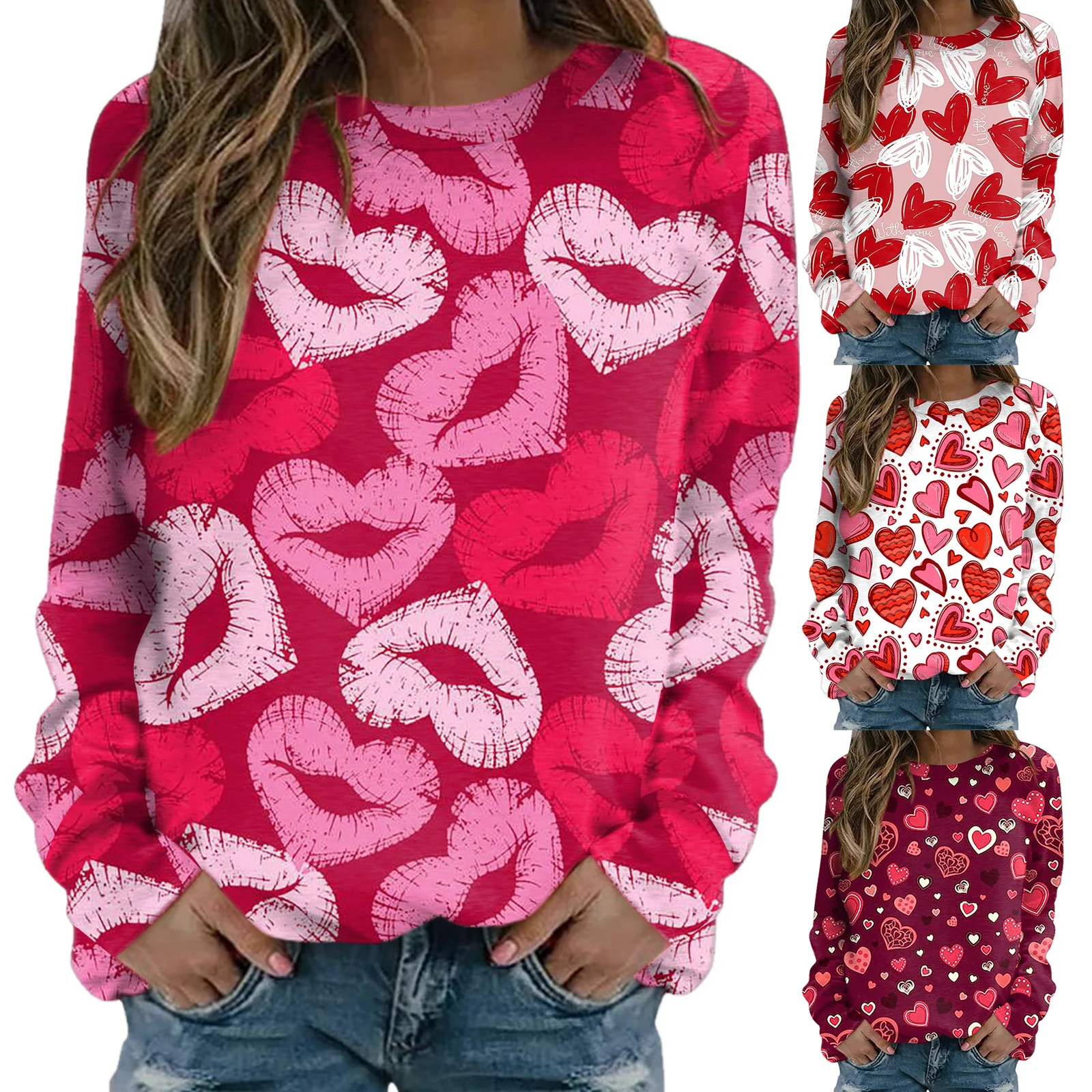 

Womens Autumn And Winter Casual Hoodless Sweatshirt Love Print Pullover Sweatshirt Apparel Shirt