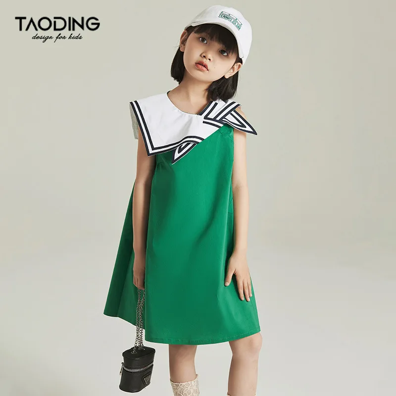 Платье для маленьких девочек платье лето 2024 новинка детский темно-синий воротник