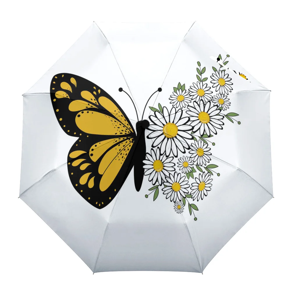 

Flower Small Daisy Butterfly Windproof Umbrellas Travel Folding Umbrella for Female Male Eight Bone Automatic Printed Parasol