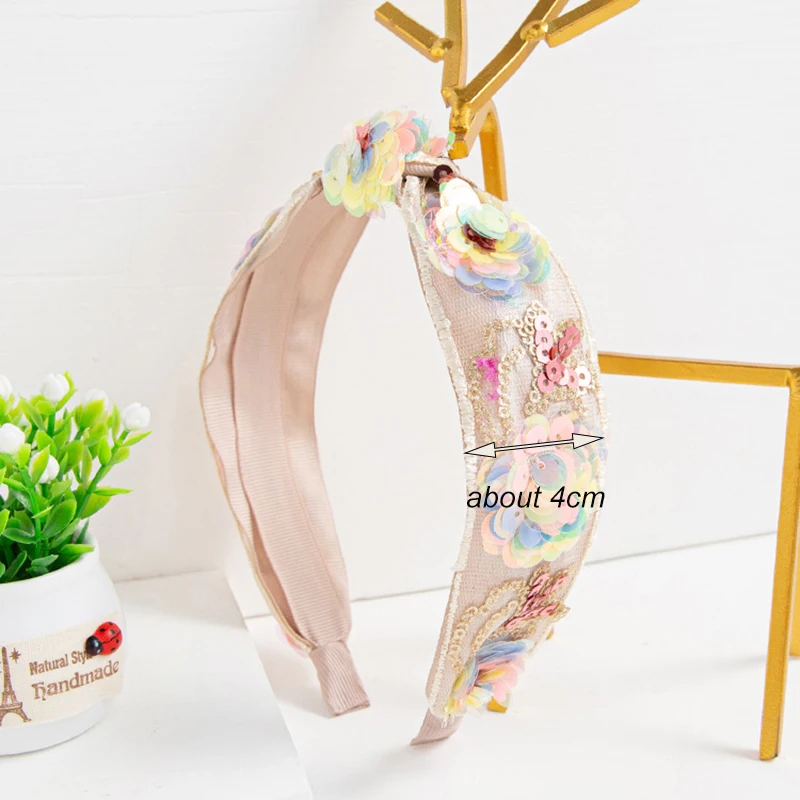 Обруч для волос Женский широкий с пайетками в этническом стиле ручной работы