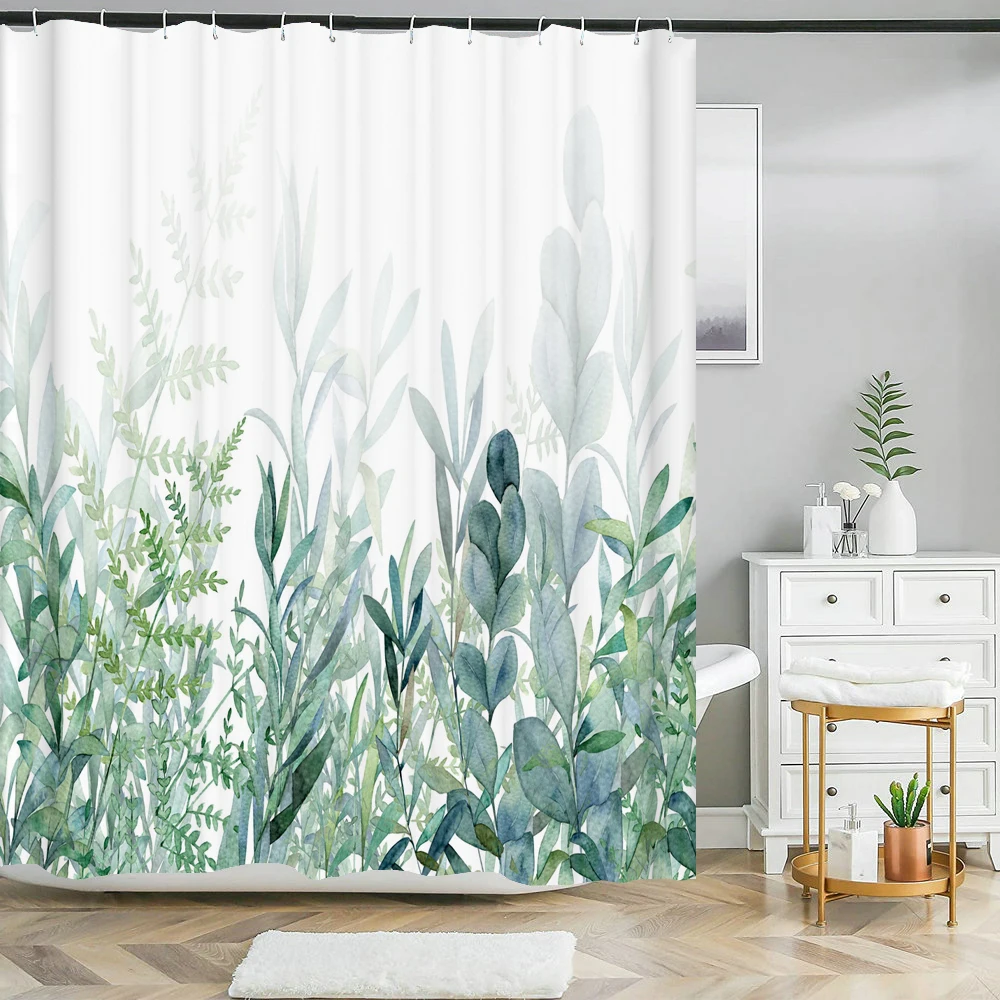 

Tropical Green Plant Shower Curtain Leaves Printed washable bath curtain Waterproof Polyester Fabric bathroom Accessories