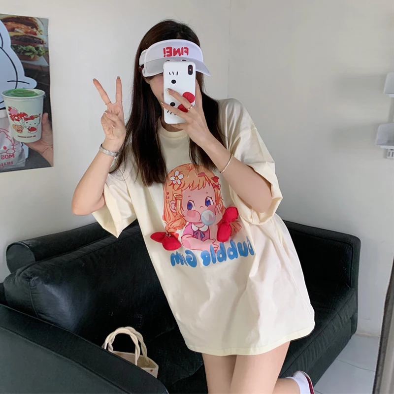 

Pants missing T-shirt women's summer Korean 2022 new funny cartoon print loose sweet cool short sleeved top fashion