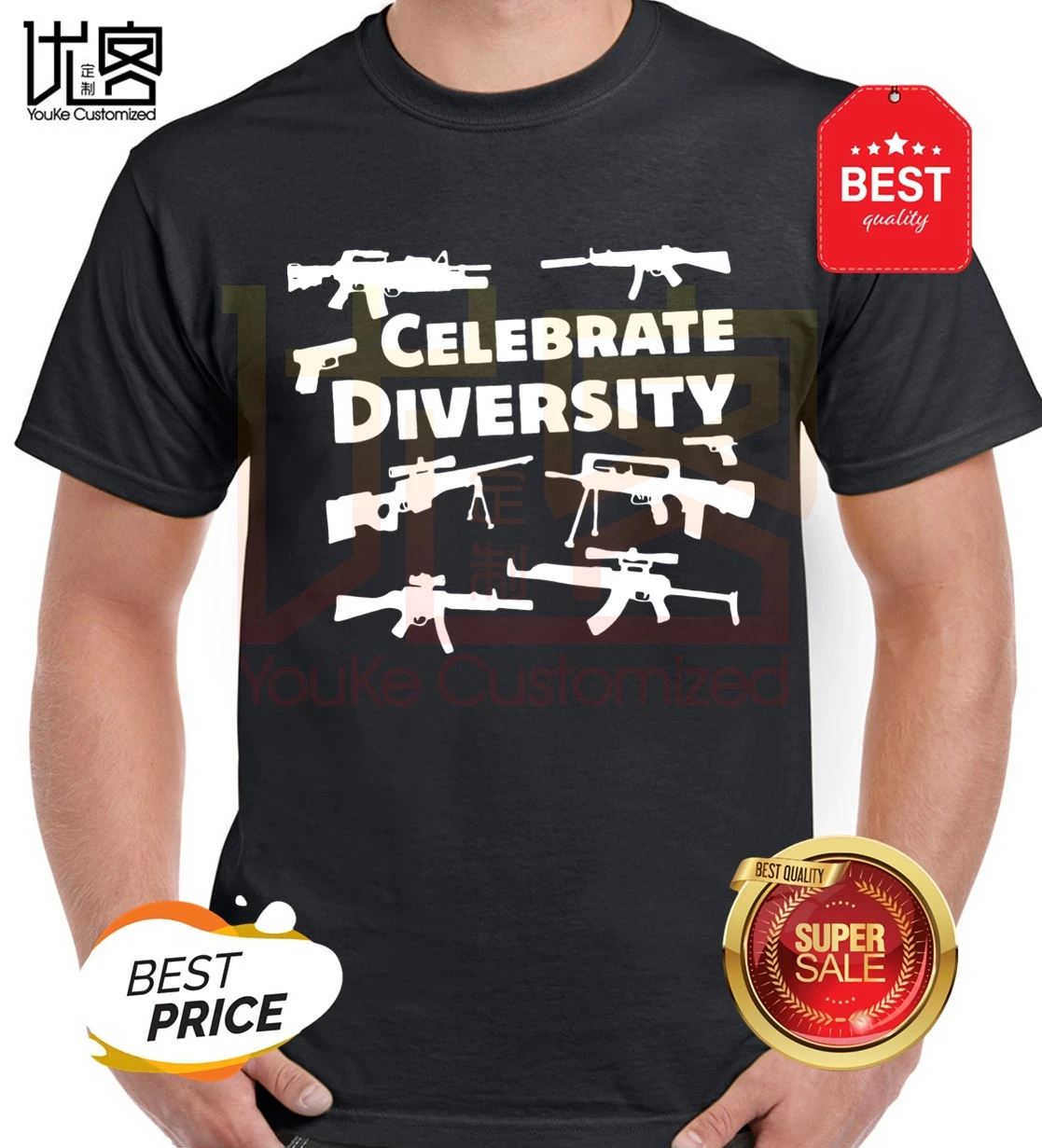

funny celebrate diversity pro gun t-shirt 2nd amendment bullets ar15 gun rights men's women's 100% cotton short sleeves tops tee
