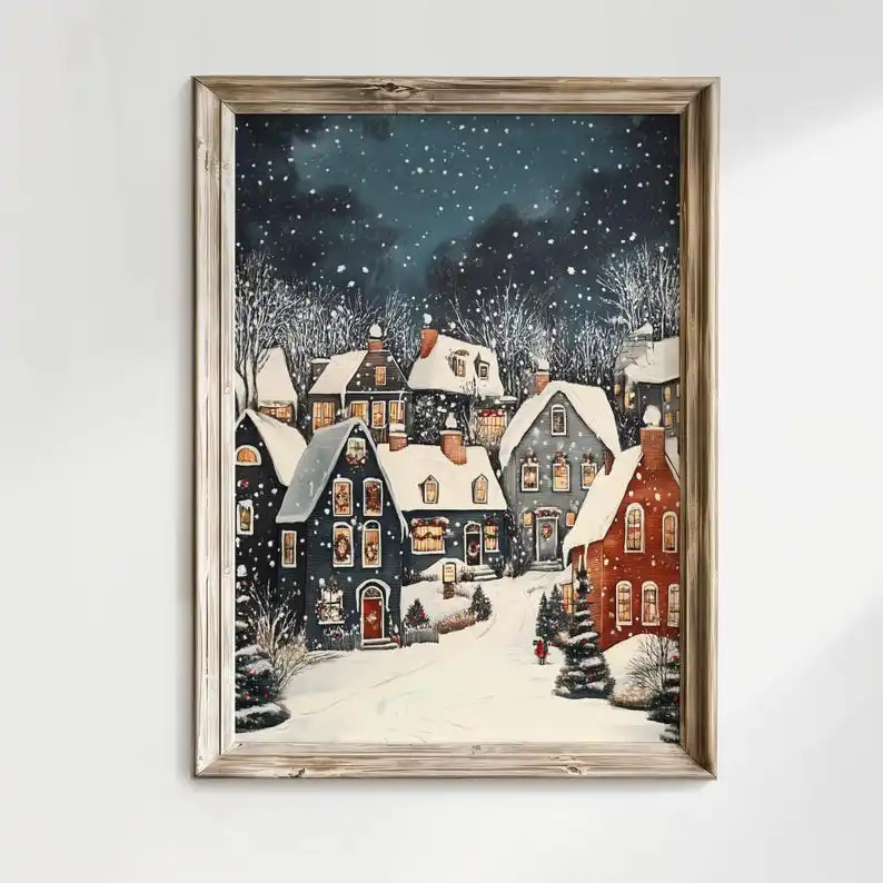 

Холст с принтом, зимний праздник, город, Рождество, настенный художественный постер для современной гостиной, домашний декор, 1/3 шт., в канун Рождества, деревня, снег