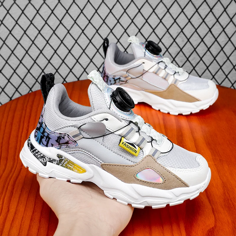 

Детская обувь для мальчиков, новинка 2022, Детские кроссовки с вращающимися кнопками, спортивная детская дышащая Спортивная обувь