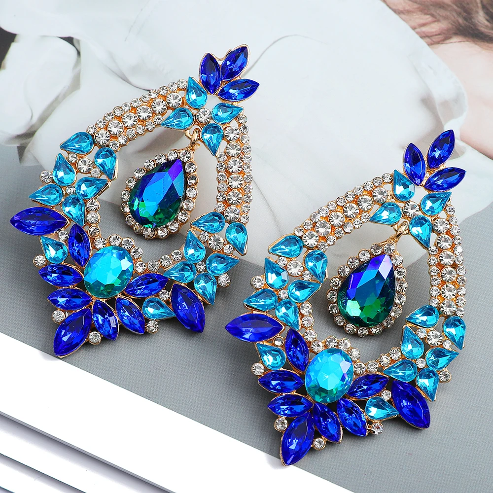 

Fashion Classic Geometric Colorful Crystal Big Dangle Earrings For Women 2022 Trend Luxury Design Festival Party Jewelry Brincos