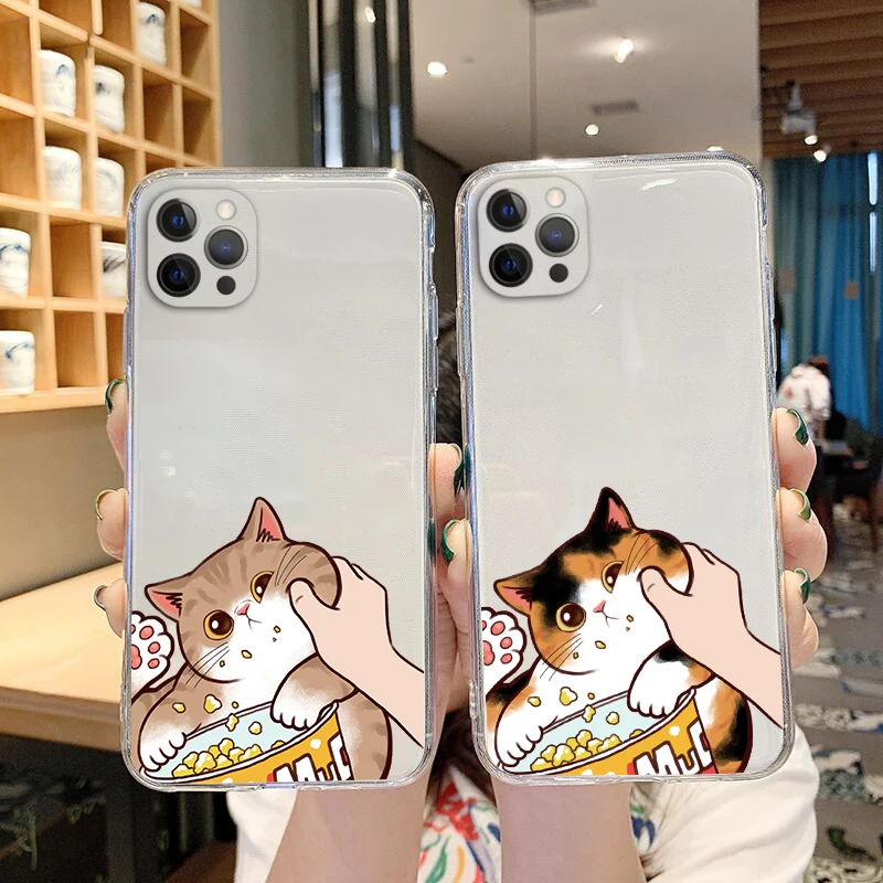 

Cute Pinched Face Animal Cat Clear Phone Case For iphone 11 12 13 14 Pro Max X XR XS MAX 7 8 Plus SE Soft Back Transparent Cover