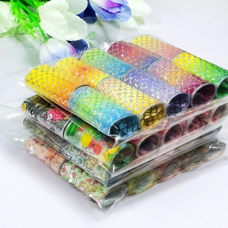 

10 Rolls Mermaid Skin Chameleon Nails Charme Nail Art Transfer Foil Decals Wraps Stickers Manicure Starry Paper Nail Decorations