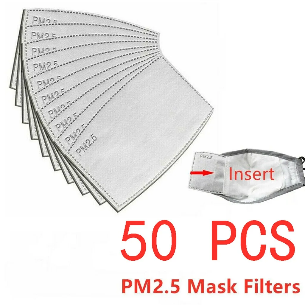

50pcs Pm2.5 Activated Carbon Filter Face Mask Haze Pm 2.5 Face Respirator Breathing Insert Protective Unisex Mouth Masks