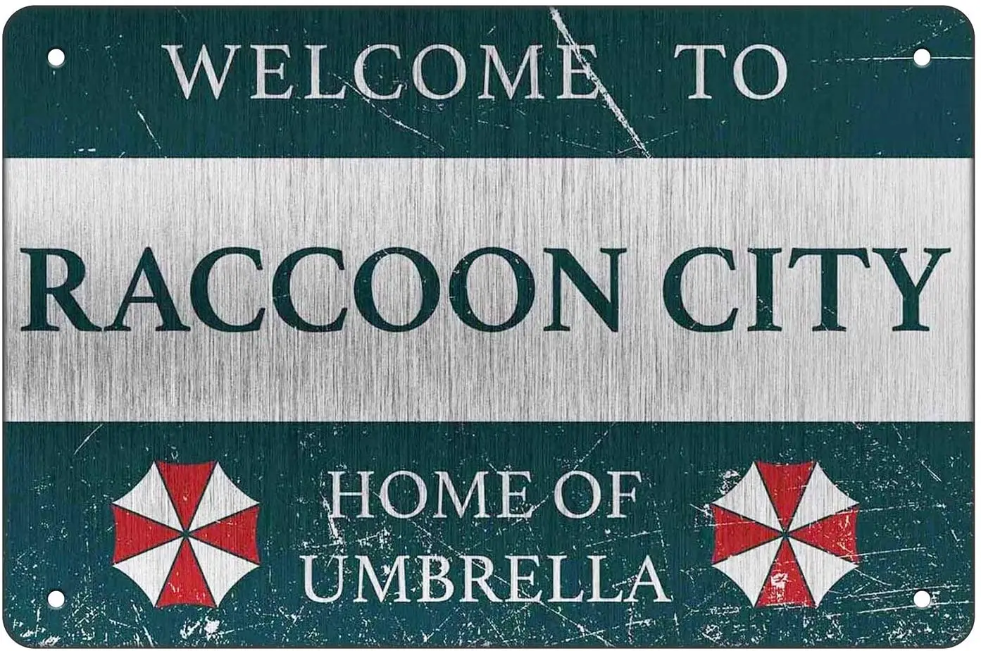 

Vintage Metal Tin Sign Personalized Welcome Sign Welcome To Raccoon City Home of Umberella Sign Door Wall Decor Style Plate