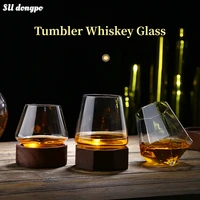 tumbler whiskey glass cup tabletop rotating wine glass high quality glass material drink cup home wine glass