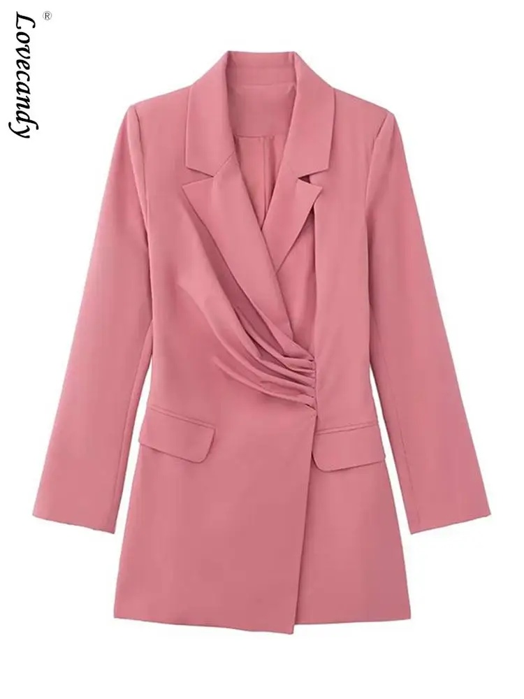 

Casual Pleated Suit Outer Style Dress For Women Solid Single Breasted Pockets Coat Mini Dresses Spring Long Sleeve Outfits