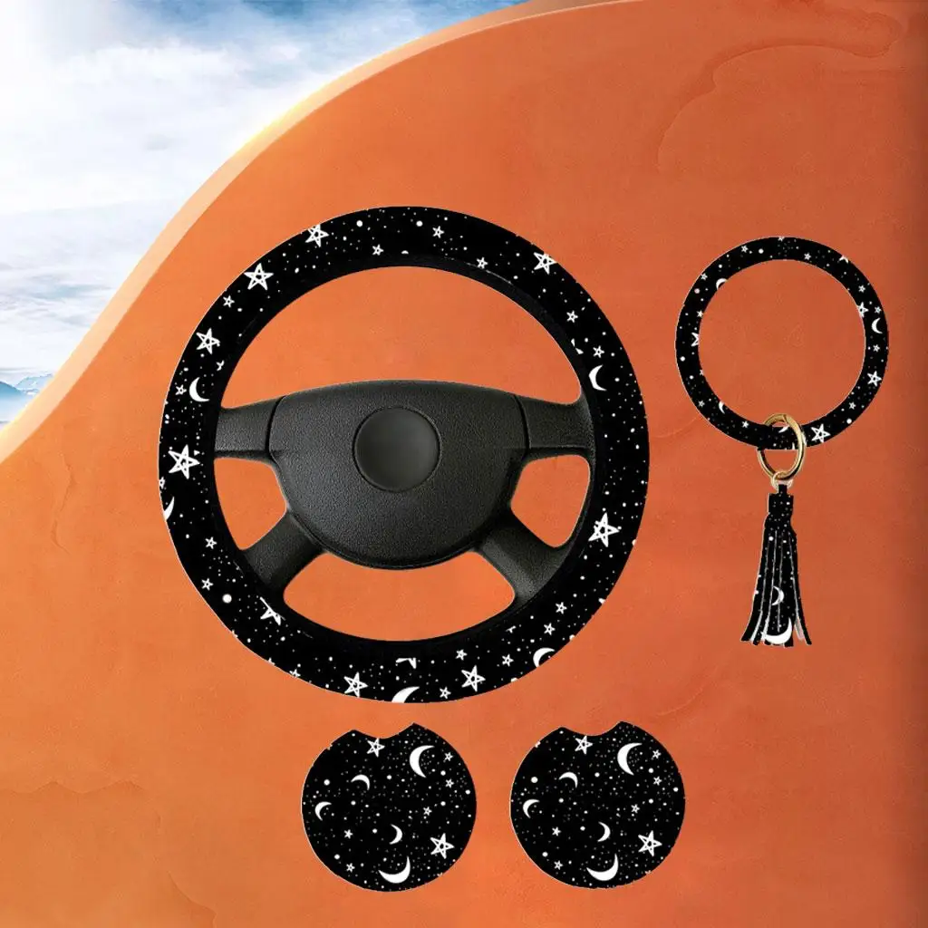 

Steering Wheel Cover Moons Stars Car Acceories Set for Most Cars SUV