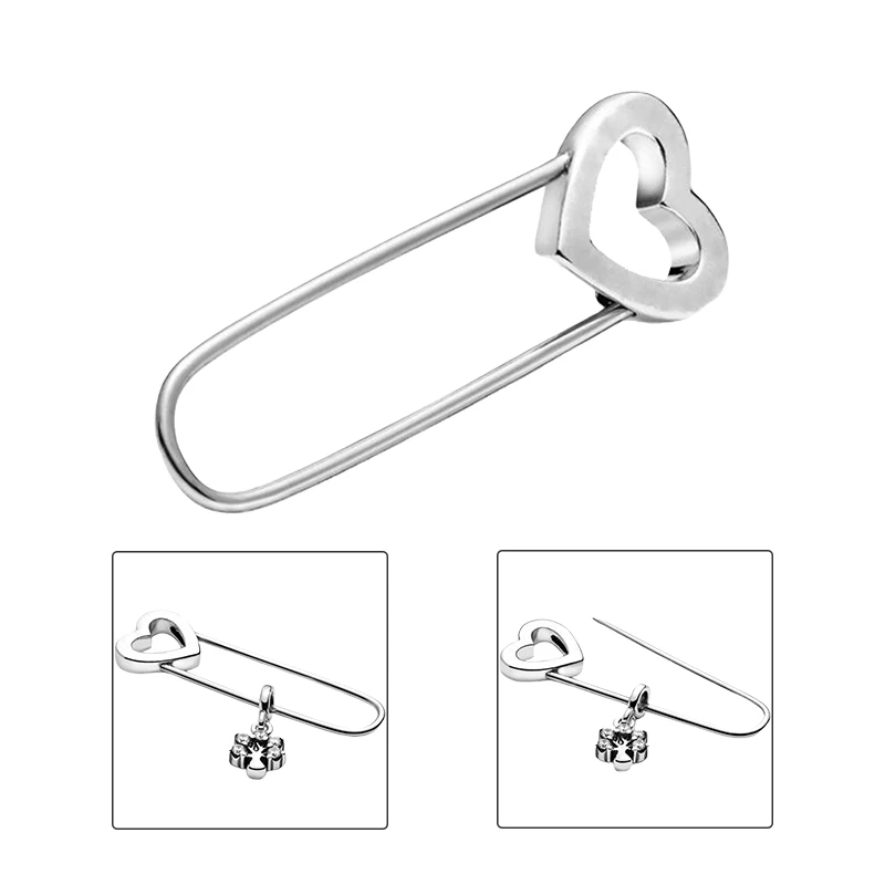 Silver 925 Original ME Safety Pins Brooches For Women With Heart Signature Clasp Fit Lapel Sleeve DIY Jewelry Making Decorations