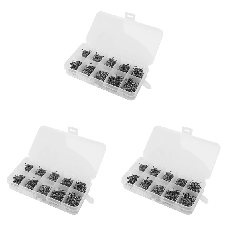 

New 1500Pcs Mixed Size 3-12 High Carbon Steel Carp Fishing Hooks Pack With Hole With Retail Box Jigging Bait