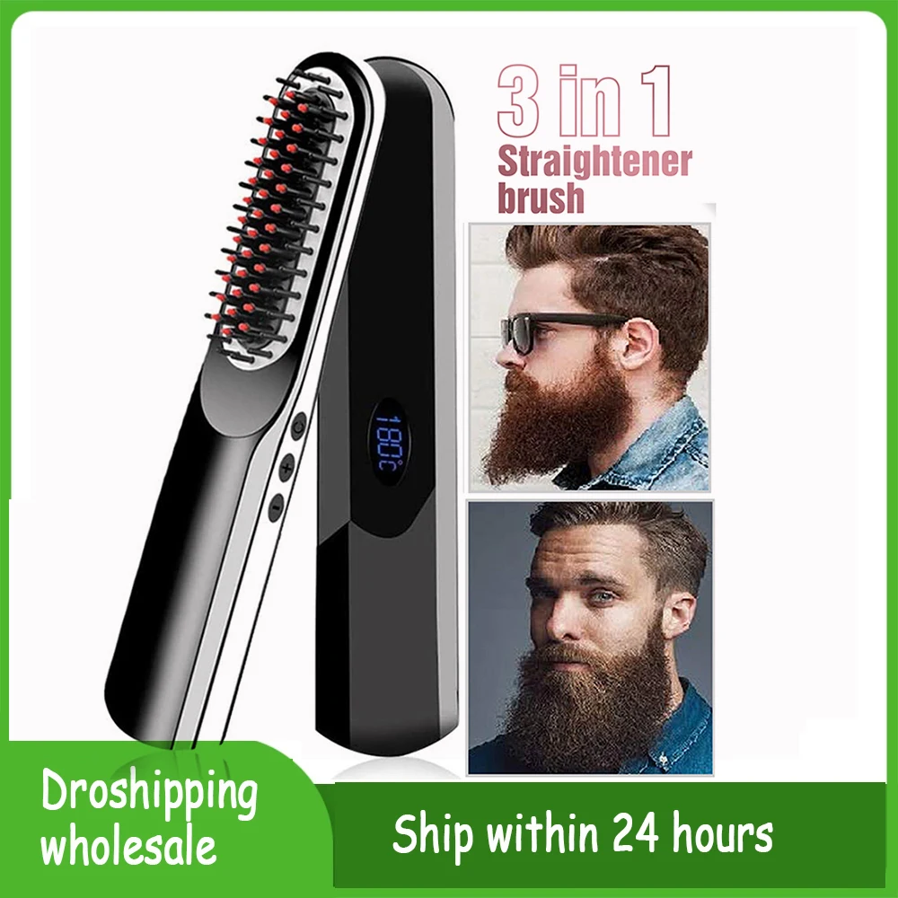 

Men Beard Straightener Cordless Women Hair Straightening Brush Hot Comb Electric Hairbrush Smoothing Straightner Hair Style Tool