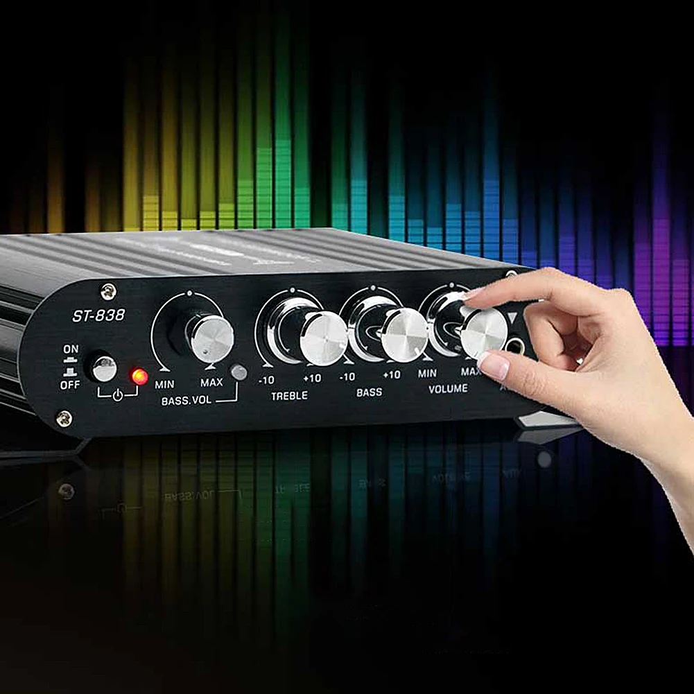 ST-838 HiFi 2 1-канальный аудиоусилитель с регулировкой басов и высоких частот 80 Вт *