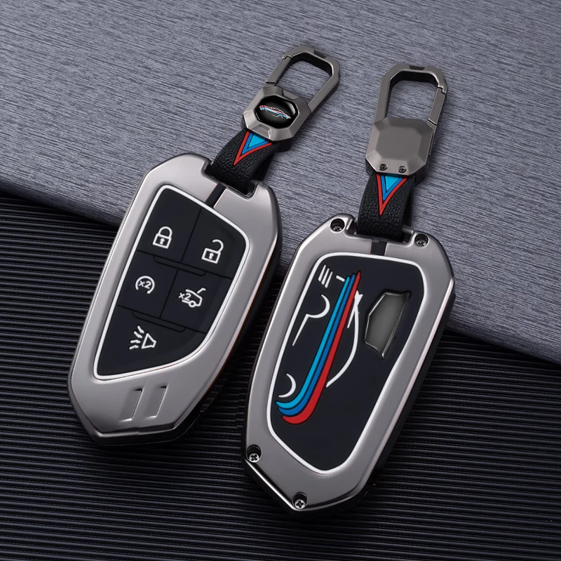 

Zinc Alloy Car Remote Key Case Cover Shell Fob For Cadillac CT4 CT5 CT4-V C8 Corvette 2020 2021 Escalade Keychain Protect Set