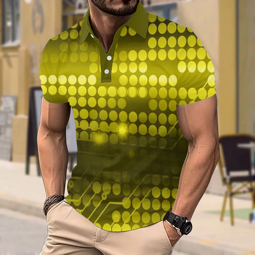 Ретро Цветная рубашка-поло с диско-светом Мужская футболка 3d принтом 2024 Летний