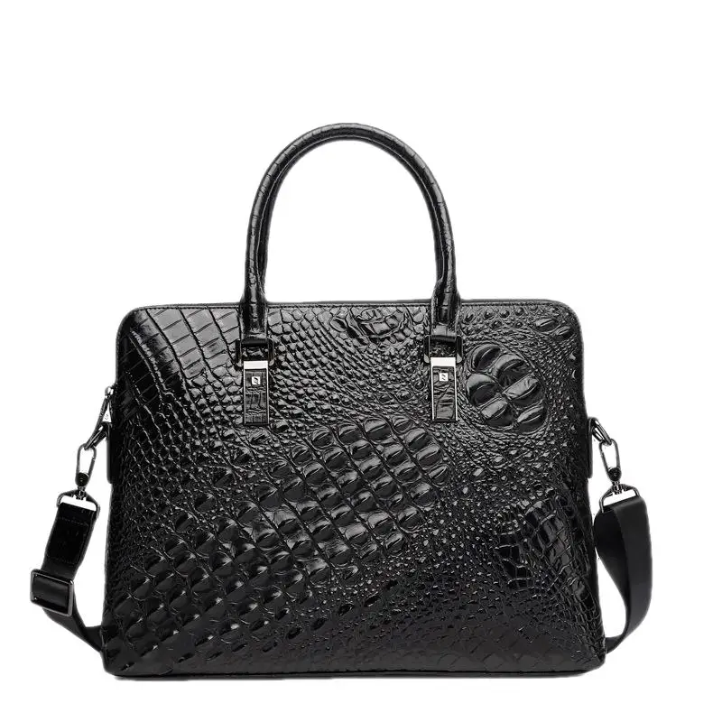 

High Quality New Crocodile Grain Top Leather Business Handbag Men's First Layer Cowhide Briefcase One Shoulder Messenger Bag