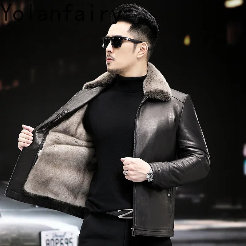 Мужская куртка из натуральной овечьей кожи YOLANFAIRY зимняя норковая подкладка