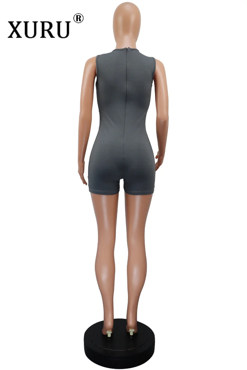 XURU-Summer Women's New Women's Bodysuit, Sexy Round Neck Sleeveless Slim Wrapped Hip Bodysuit Shorts 59A201097
