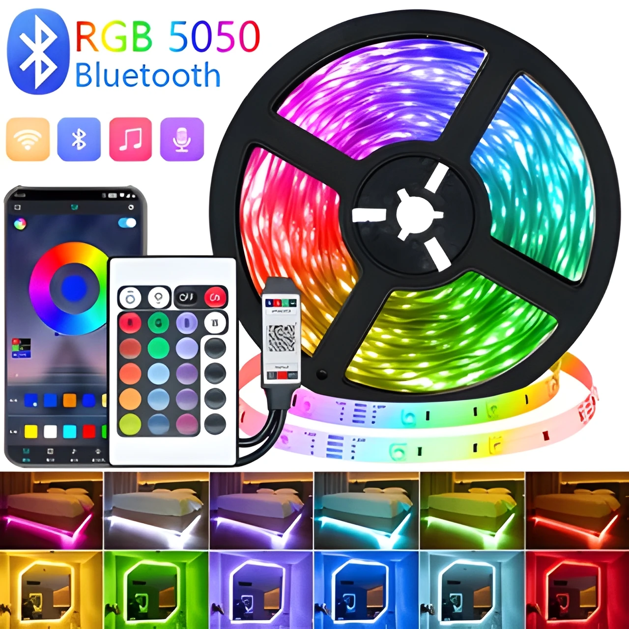 

10M 20M LED Lights Decor Strip Bluetooth 5050 WS2812 Background Decoration Remote Control Flexible Dream Color Lamp RGBIC Bulbs