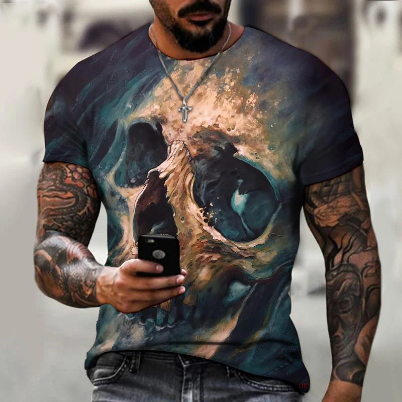 

Hot Sale Summer 3d Skull Print T Shirt Men Casual Short Sleeve Fashion Top Street Hip Hop Vintage Men T Shirt Clothing 2022 New