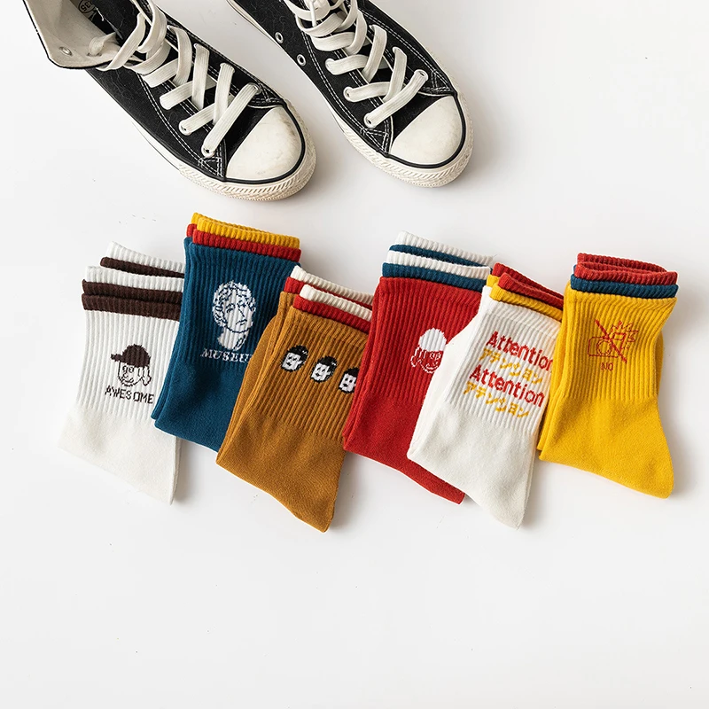 

Носки хлопковые дышащие средней длины в стиле ретро, 1 пара