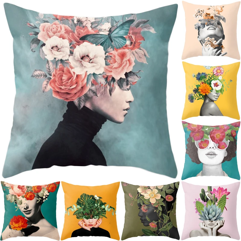 

Fashion Women Flowers Cushion Cover Home Decorative Peach Skin Velvet Sofa Pillow Cover Home Decoration