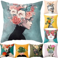 fashion women flowers cushion cover home decorative peach skin velvet sofa pillow cover home decoration
