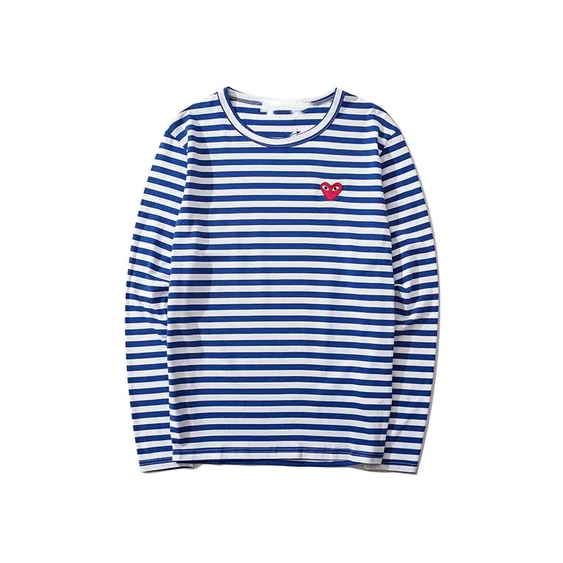 

PLAY Spring Autumn Long Sleeve T-shirt Striped Embroidered Love Round Neck Loose Women Casual T-shirt Women
