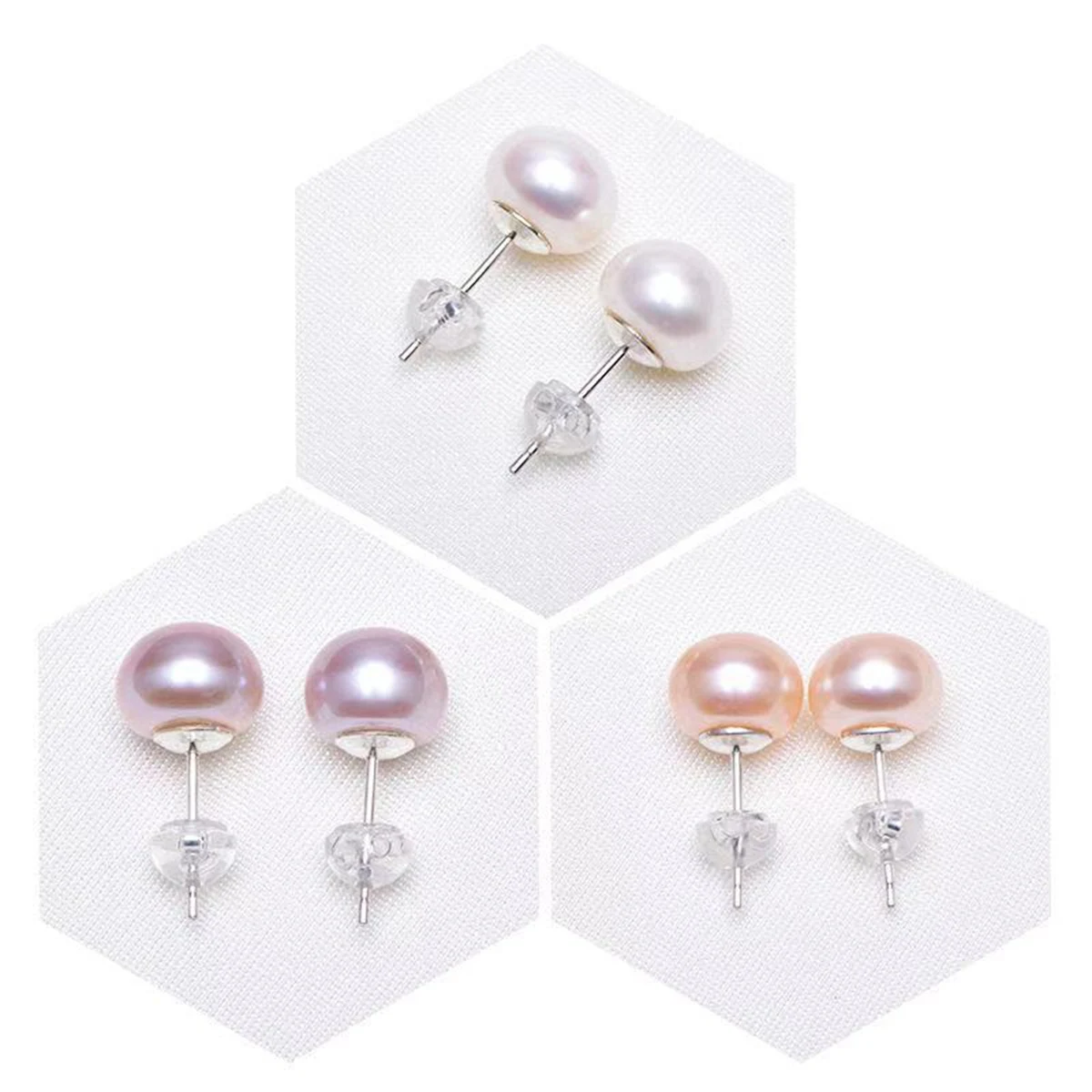 

3 Pairs Women Pearl Earrings Stud 925 Sterling Silver Needle Real Freshwater Pearls Ear Studs Girl Color Size Gift Box
