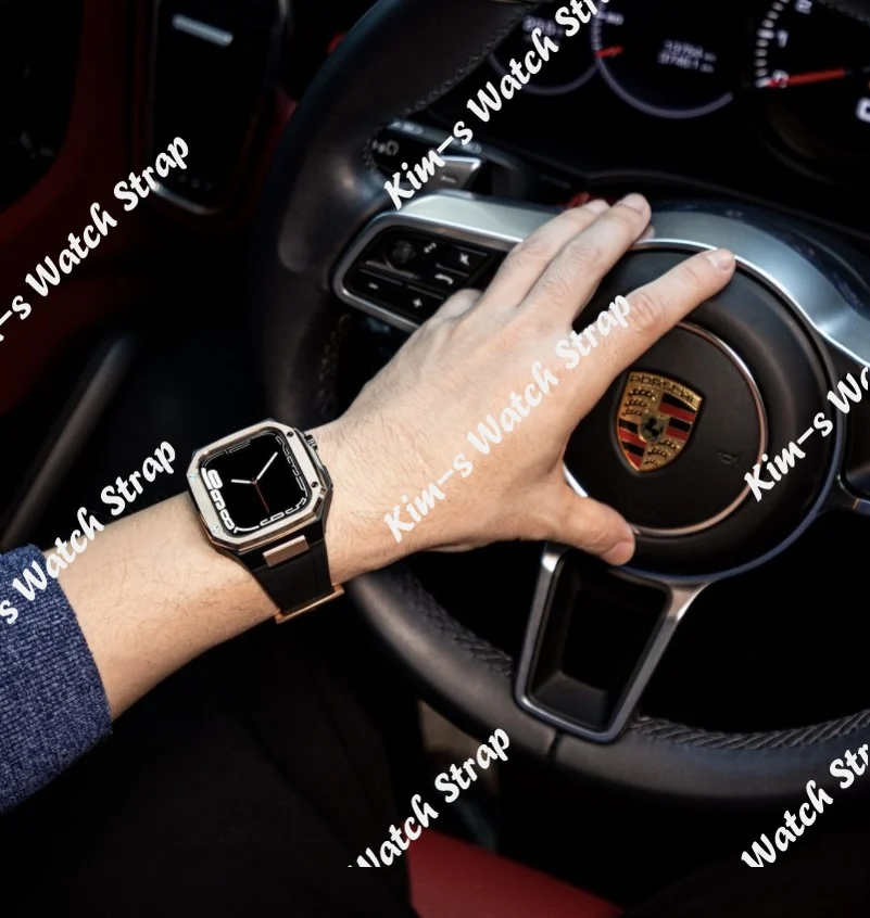 41 45mm Rubber Strap Kit for Apple Watch 40mm 44mm 316 Stainless Steel Case for iWatch 7 Series 6 SE 5 4 DIY Modification Set