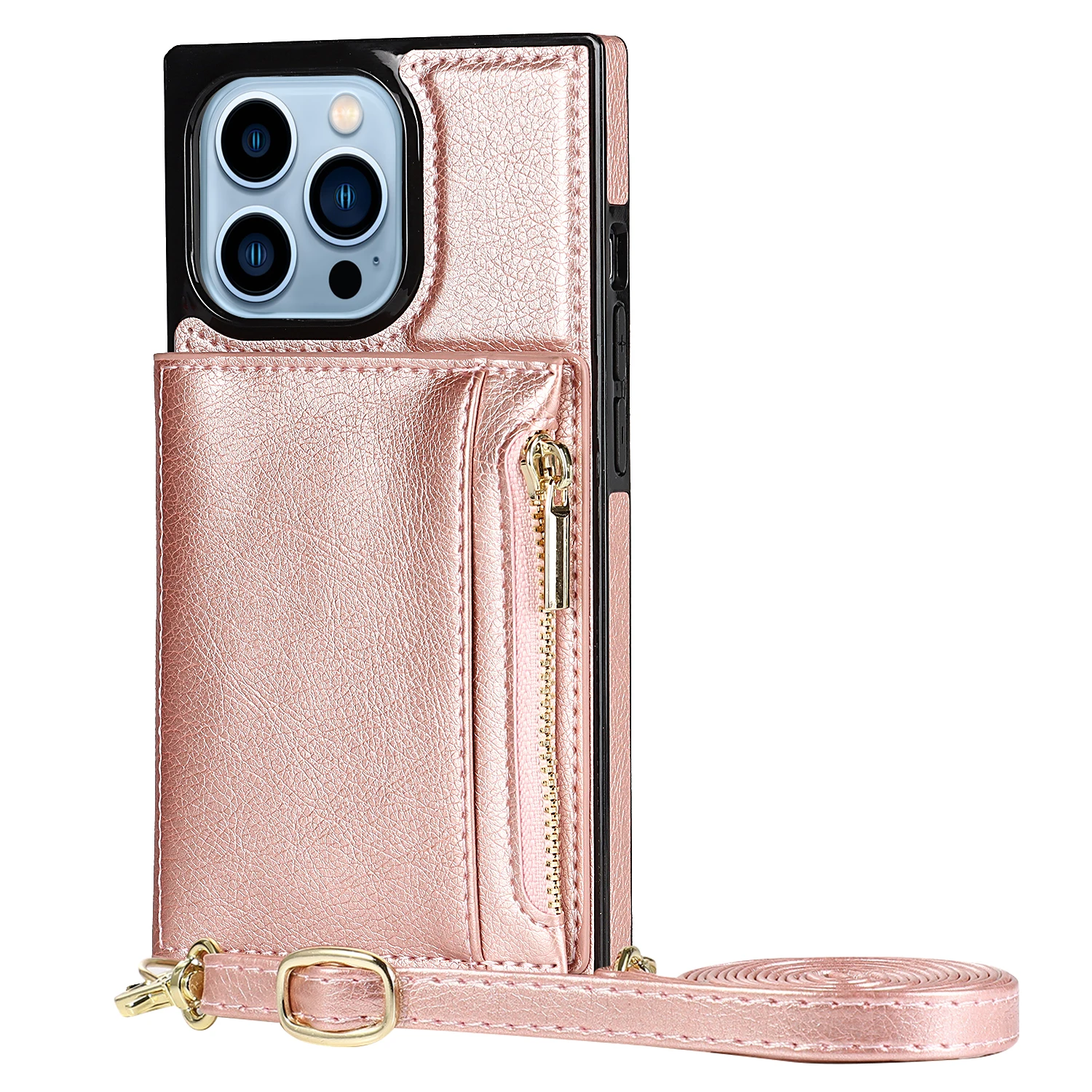 

Luxury Zipper Leather Crossbody Phone Case for iPhone 13 12 11 Pro Max Mini SE X XS XR 8 7 6 Plus with Strap Lanyard Flip Wallet