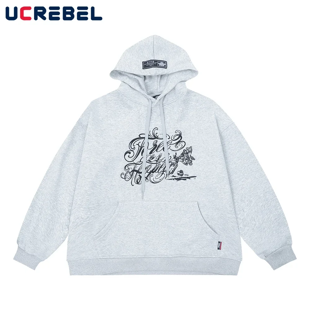 Толстовки мужские с капюшоном и вышивкой надписей передним карманом уличная