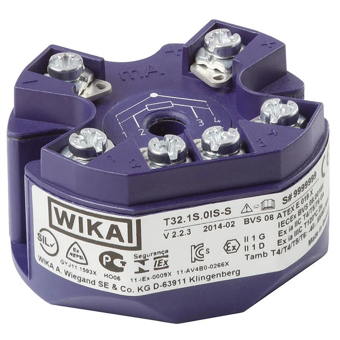 

P/F:TEMP.TRANSMITTER"WIKA"MODEL:T32.1S.0IS RANGE:0-100 DEG.C,OUTPUT:4-20MA TRD 20, SUPPLIER:WIKA CO