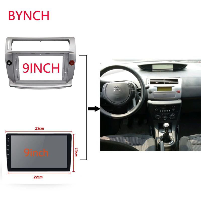 

BYNCG 2Din Car Radio Audio Face Plate Fascia Frame For Citroen C-Quatre 9" Big Screen CD/DVD Player Panel Dash Mount Kit