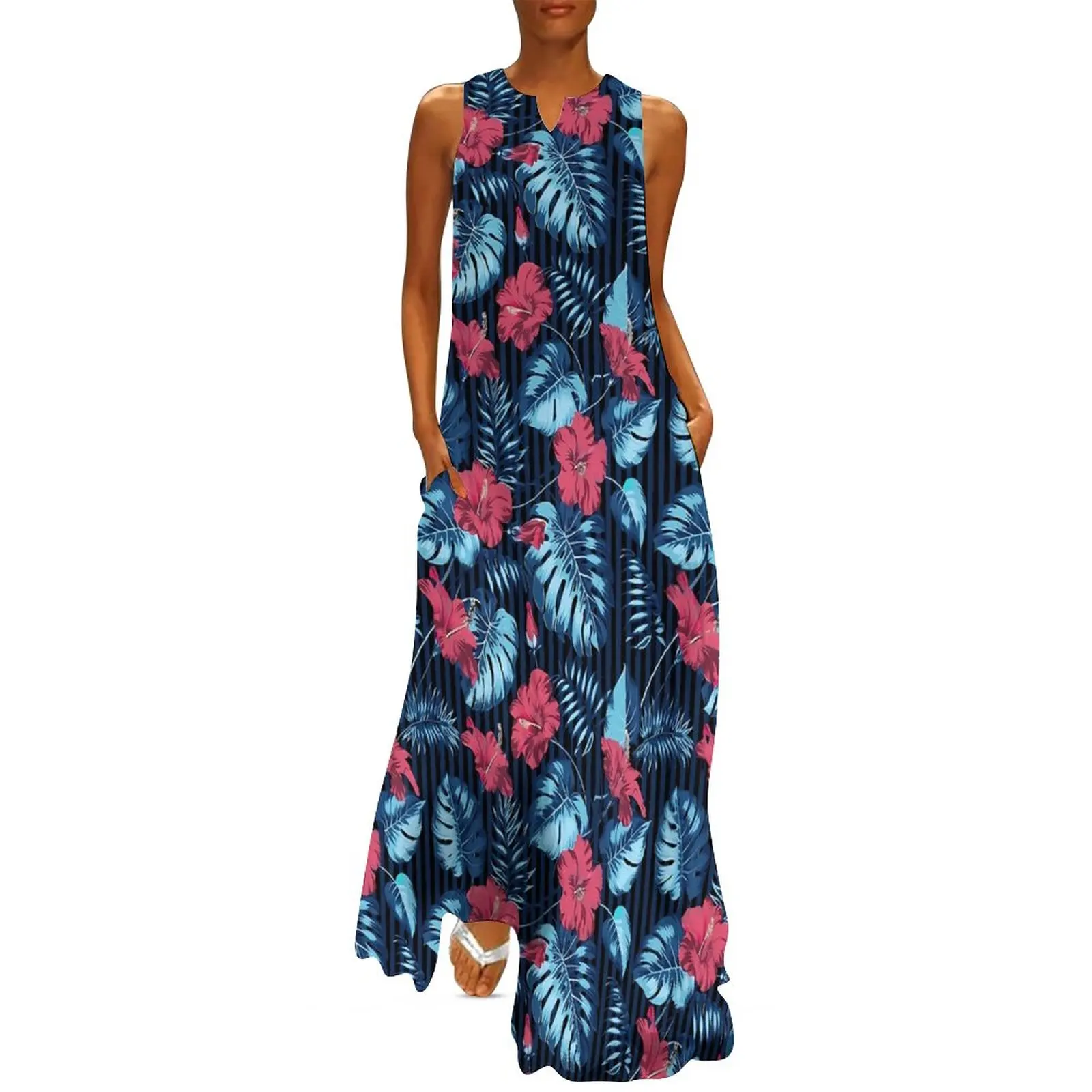

Tropical Floral Dress Summer Stitch Bounding Aesthetic Boho Beach Long Dresses Women Modern Maxi Dress Birthday Gift