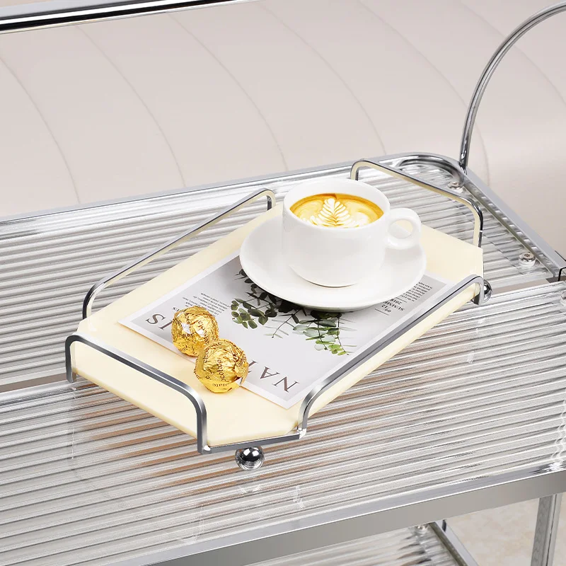 

Simple Acrylic Tray for Decoration Multifunctional Jewelry Tray Two-sided Handle Metal Tray Plating Process Tray for Cutlery