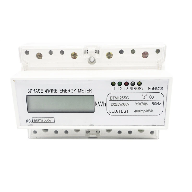 

LCD 3 Phases 4 Wire Digital Power Meter Electric Electricity Meter DIN Rail Mount 220V/380V 20-80A 50Hz