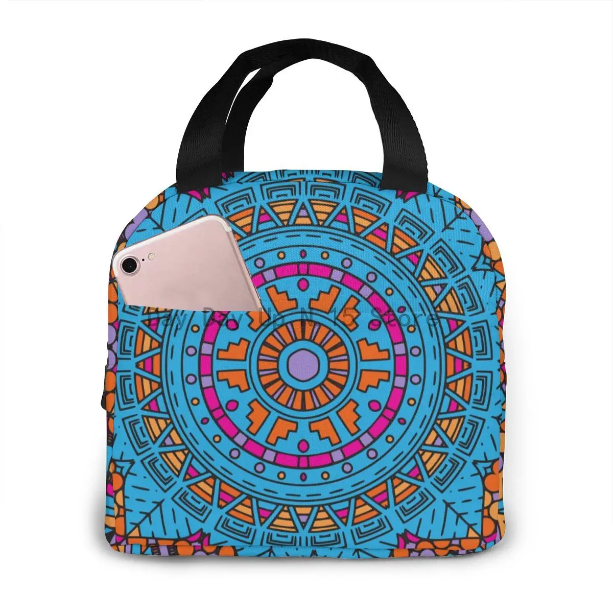 

Abstract Mandala Cooler Bag Portable Zipper Thermal Lunch Bag Convenient Lunch Box Tote Food Bag