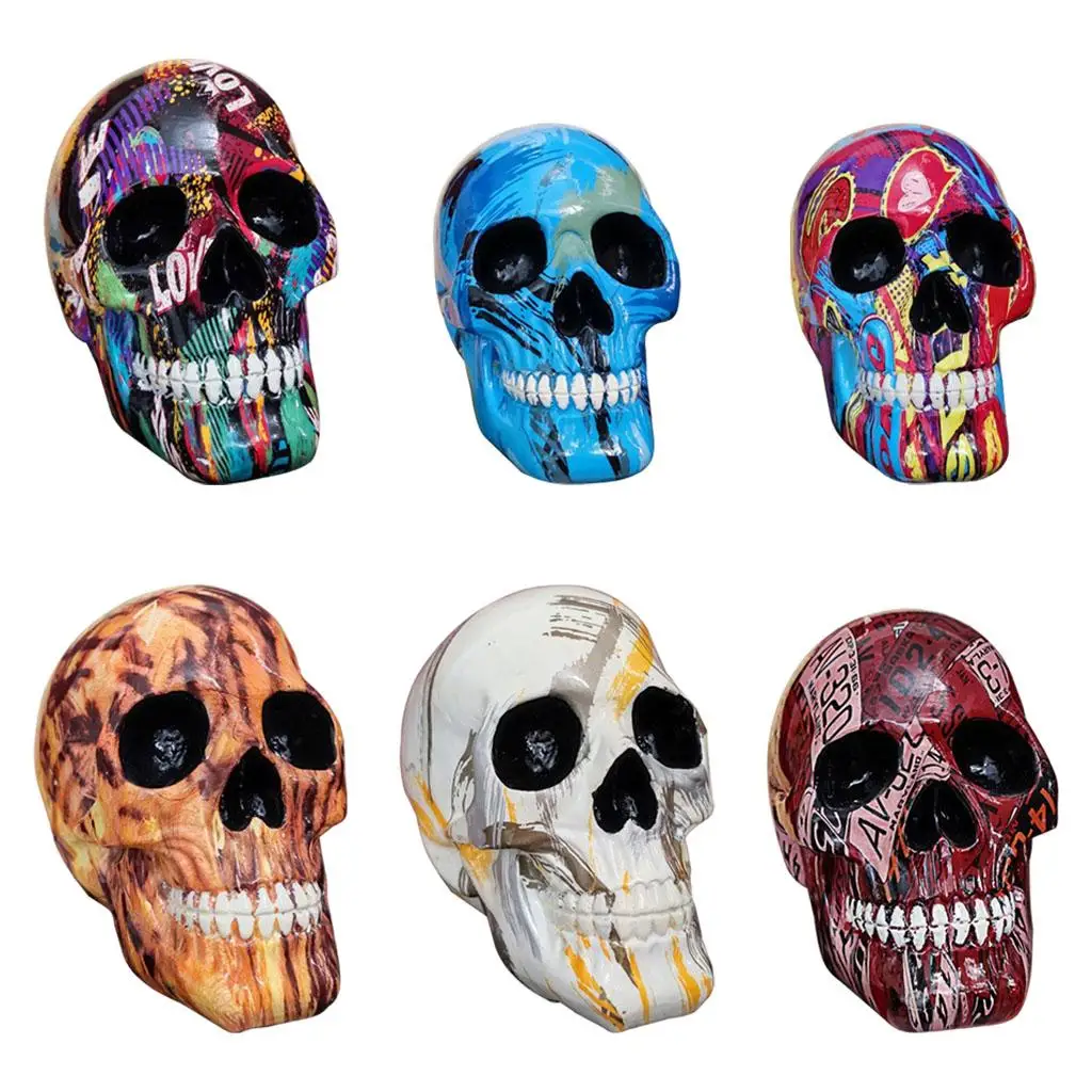

Resin Crafts Skull Statue Skeleton Head Sculpture Home Tabletop Collectible Figurines Artwork Halloween Party Club Bar Decor