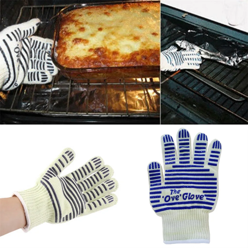 

1pc Anti Scalding Heat Proof Resistant Aramid Fiber Oven Gloves Outdoor BBQ Cooking Grilling Helper Long Mitt 2021 new