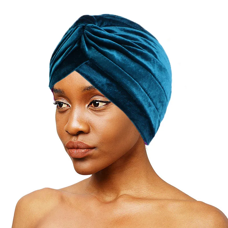 

New Velvet Knot Twist Turban Hat Headbands Cap Muslim Headwrap Stretch Hijab Warm Headwear Vintage Turbante Chemo Cap Indian Hat
