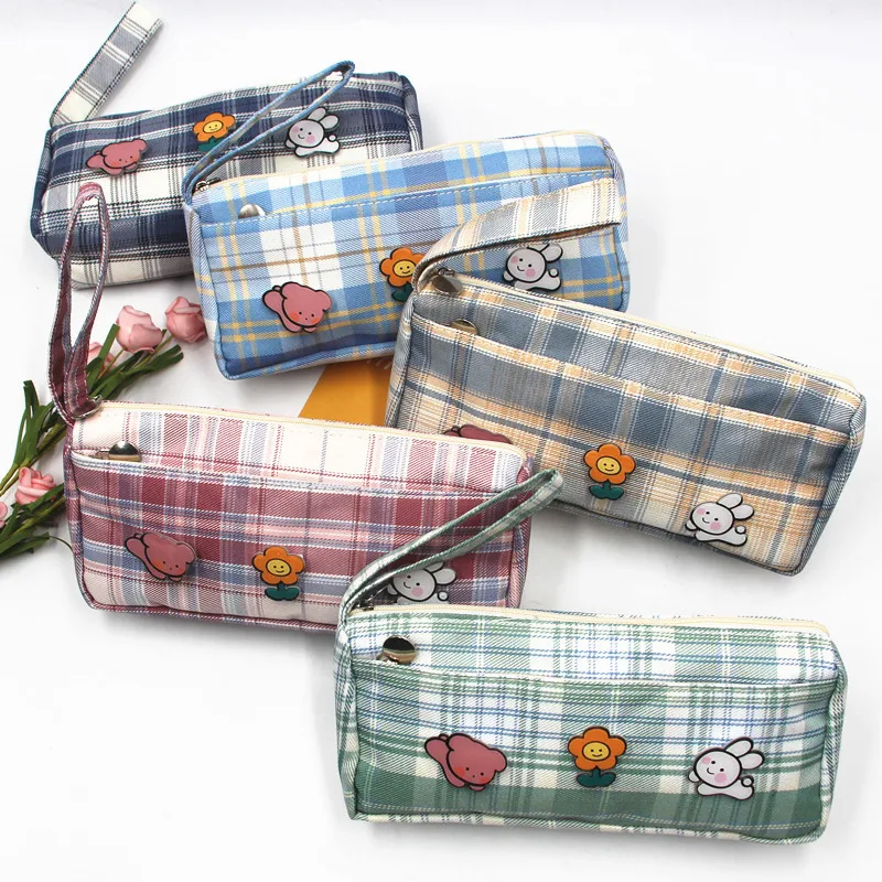 

Холщовые сумки для карандашей в стиле преппи, простые полосатые сумки для карандашей для девушек, студенческие принадлежности