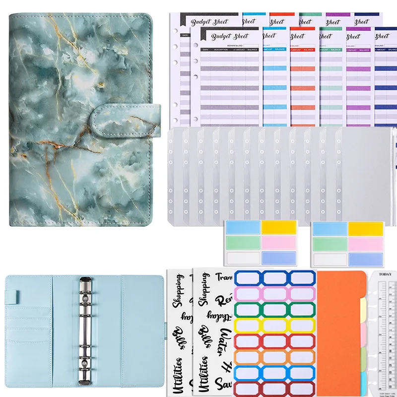 

A6 Marble Colorful Money Budget Planner Binder Envelopes Cash Notebook Cover for Budgeting Money Organizer for Budget Binder