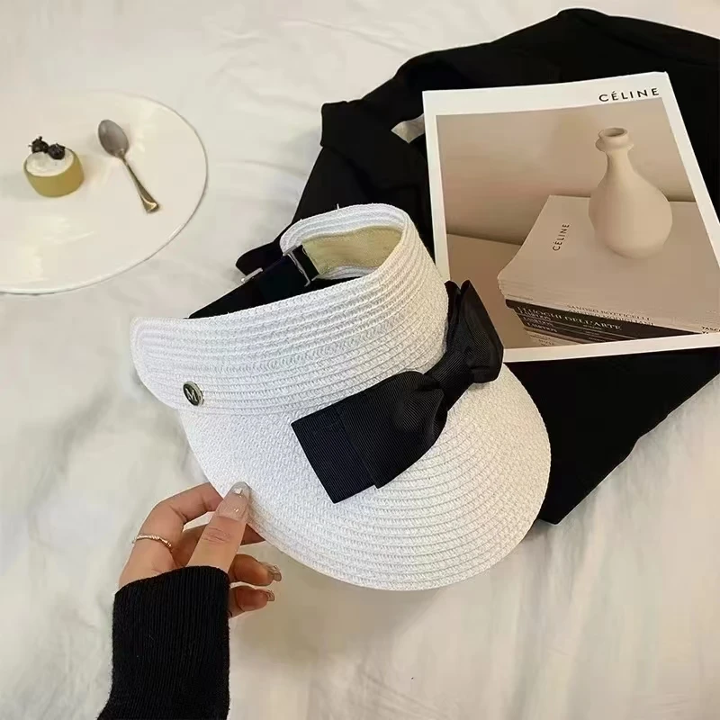 Sombrero de paja tejido с lazo для женщин gorra sol visera ancha анти-УФ Пляжная свободная летние
