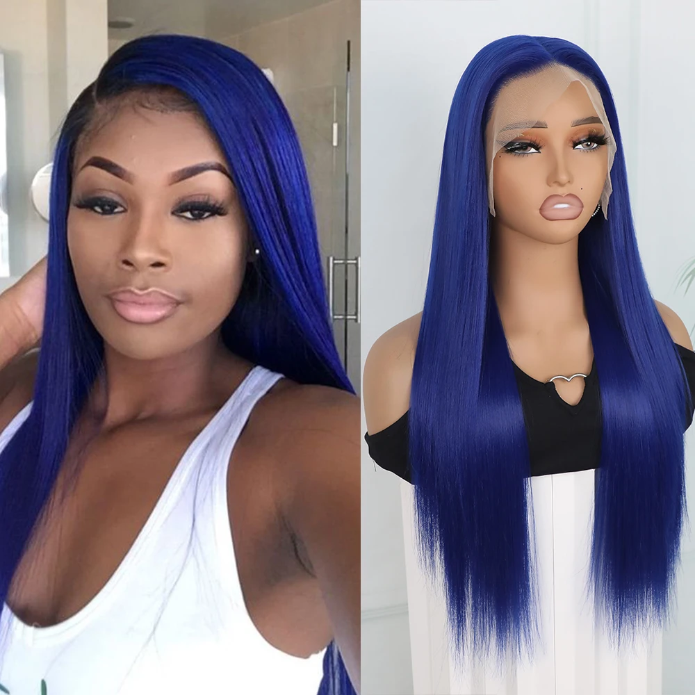 Apolaurel темно-синий синтетический парик спереди 13x6 длинные прямые волосы для