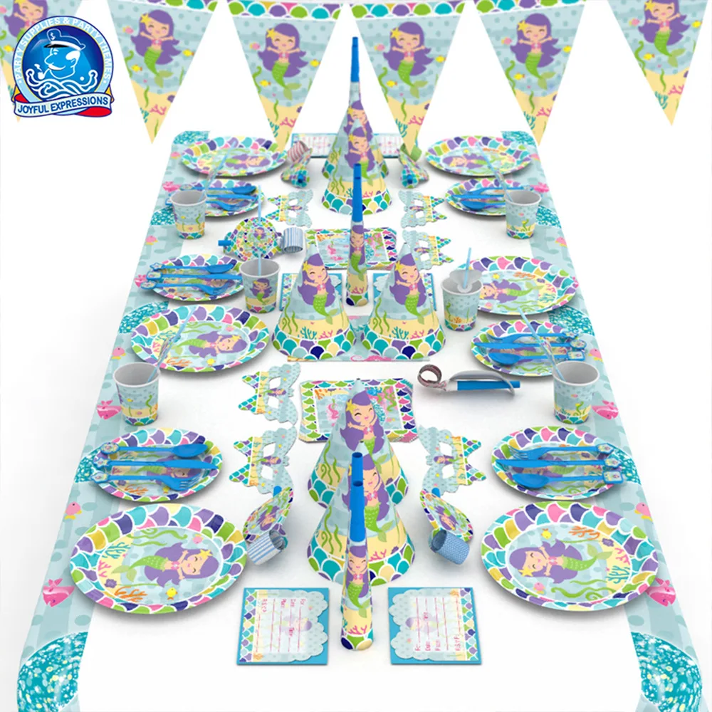 

Mermaid Theme Arrangement Party Supplies 16-Piece Set of Single Items Mixed Batch Paper Party Decoration Birthday Tableware
